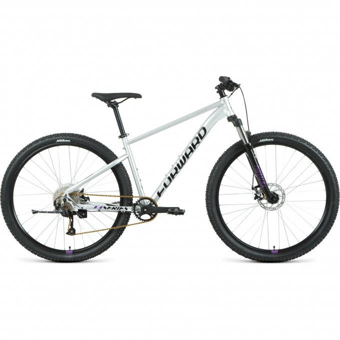 Велосипед FORWARD SPORTING 29 XX (2021) серебристый/фиолетовый с рамой 17" 75506 SEREBRISTYII/FIOL 17